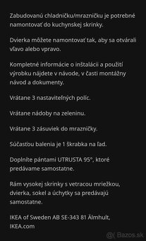 Predám vstavanú chladničku IKEA RAKALL - 14