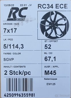 disky kia,Toyota,honda ,5x114,3 , r17 - 14
