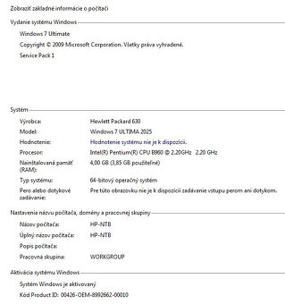 HP 630, Intel Pentium B960 @ 2.20GHz, 4GB DDR3, 160GB HDD - 14