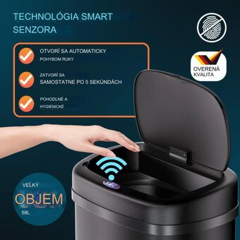 Bezdotykový odpadkový kôš s USB 58 L - biely čierny sivý - 14