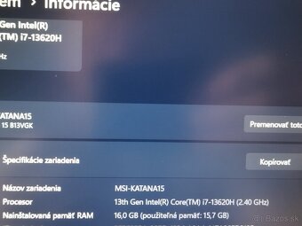 MSI Katana 15 b13v zaruka do 2/2028 - 14