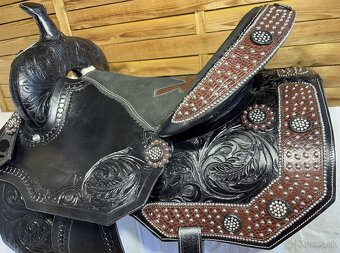 Westernový sedlový komplet 23) černé Floral hnědý krokodýl - 14