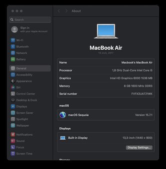 MacBook Air (13-inch, 2017) /intel Core i5/8GB RAM/128GB SSD - 14