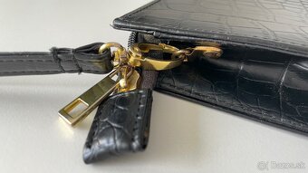 Čierna listová kabelka psaníčko popruh krokodília koža croc - 14