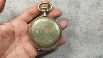 Monstrózné staré kapesní hodinky s lokomotivou, 66mm, 202g - 14