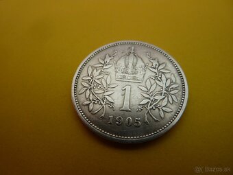 R-U vzácna strieborná 1 koruna 1905 bz vo veľmi peknom stave - 14