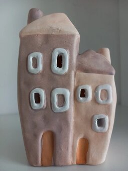 Sada 3ks ručne robené keramické domčeky na sviečku - 14