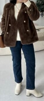 Hnedá krátka kožušinová bunda, v. XL/XXL - 14