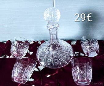 Krištáľové karafy + 4 ks poháre, džbán - 14