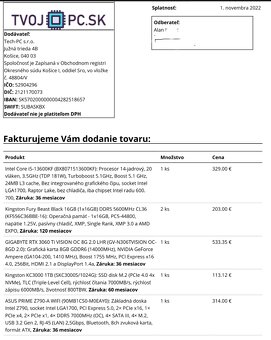 Intel i5-13600KF / GIGABYTE RTX 3060 Ti OC / 32GB RAM DDR5 - 14