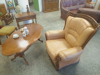 Rustikální kožené křeslo, masív, Nábytek s příběhem - 14