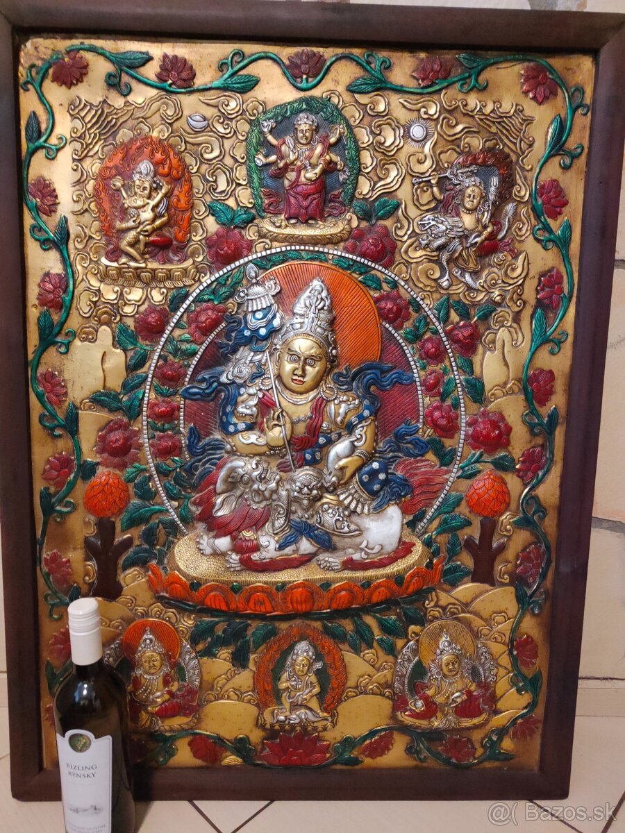 Tibetské drevo bronzová maľba - Thanka - 15