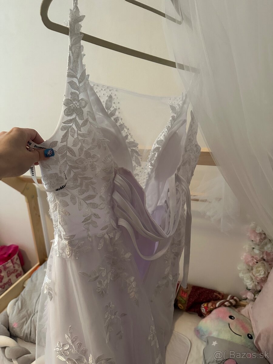 Krasne nové nenosené svadobné biele šaty na ramienka, 36 - 15