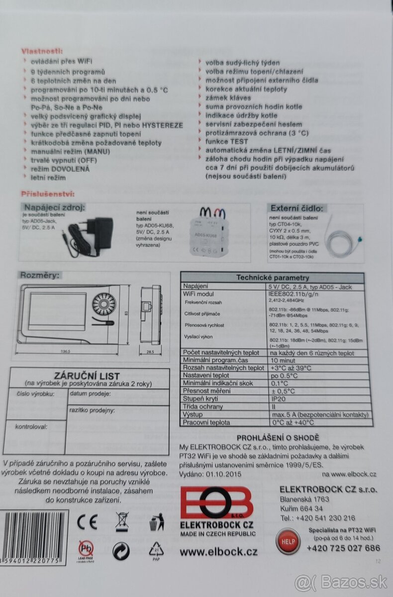 Elektrobock PT32 WIFI izbovy termostat - 15