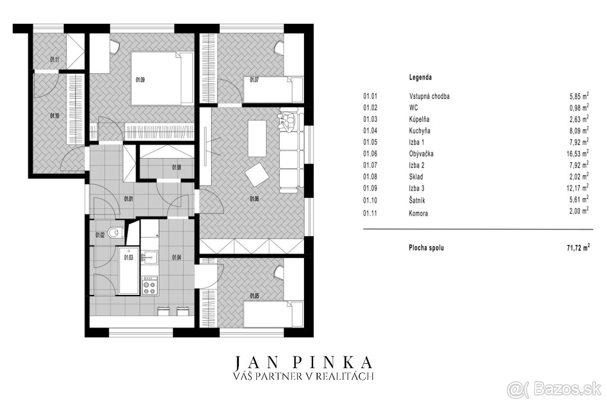 4-izbový byt v tichej časti Ružinova +komora+šatník+špajza - 15