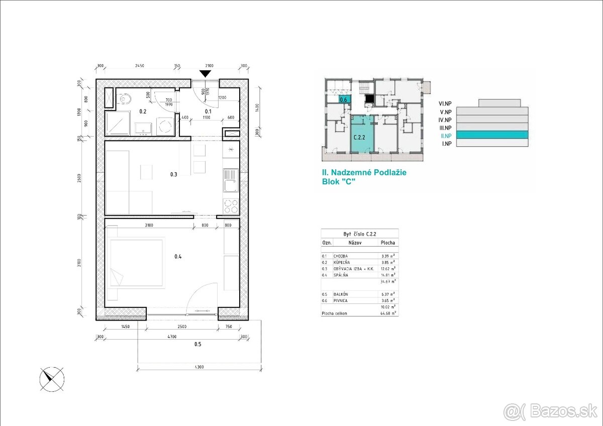 Novostavba Švermova Banska Bystrica, menší 2 izbový byt 44,6 - 15