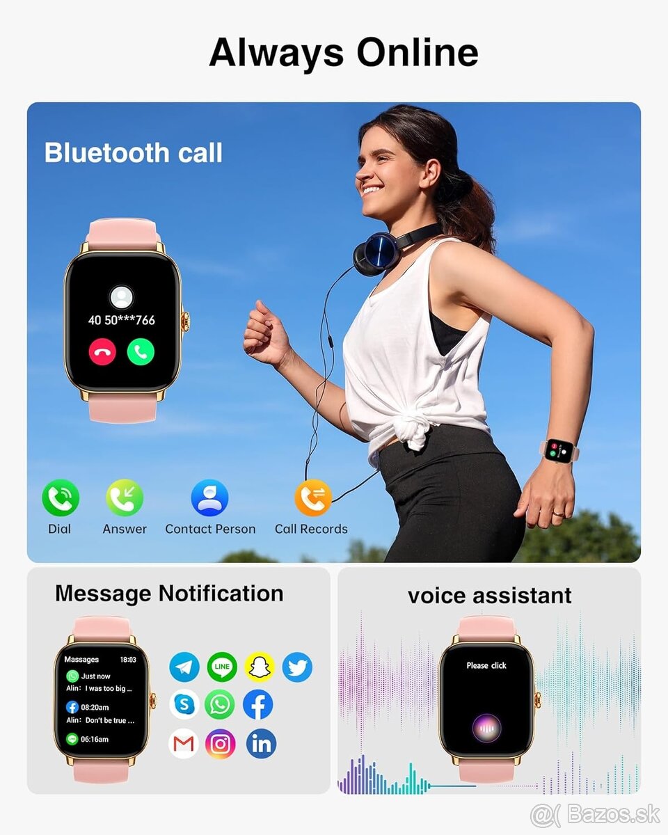 Chytré hodinky P72 – 1,85" - volanie, IP68, ružové - 15