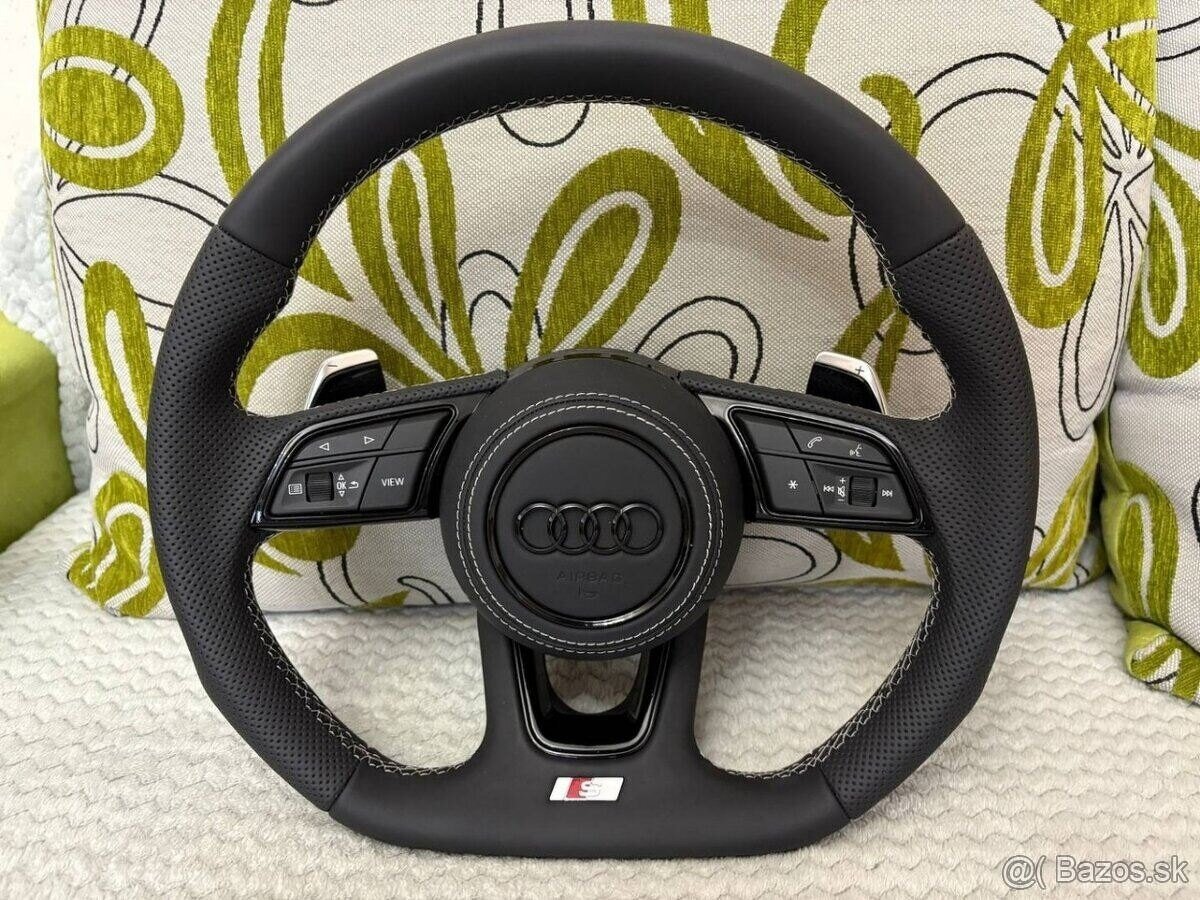 AUDI KOŽENÝ EXCLUSIVE VOLANT + AIRBAG + F1 PADLA BIELA NITKA - 15