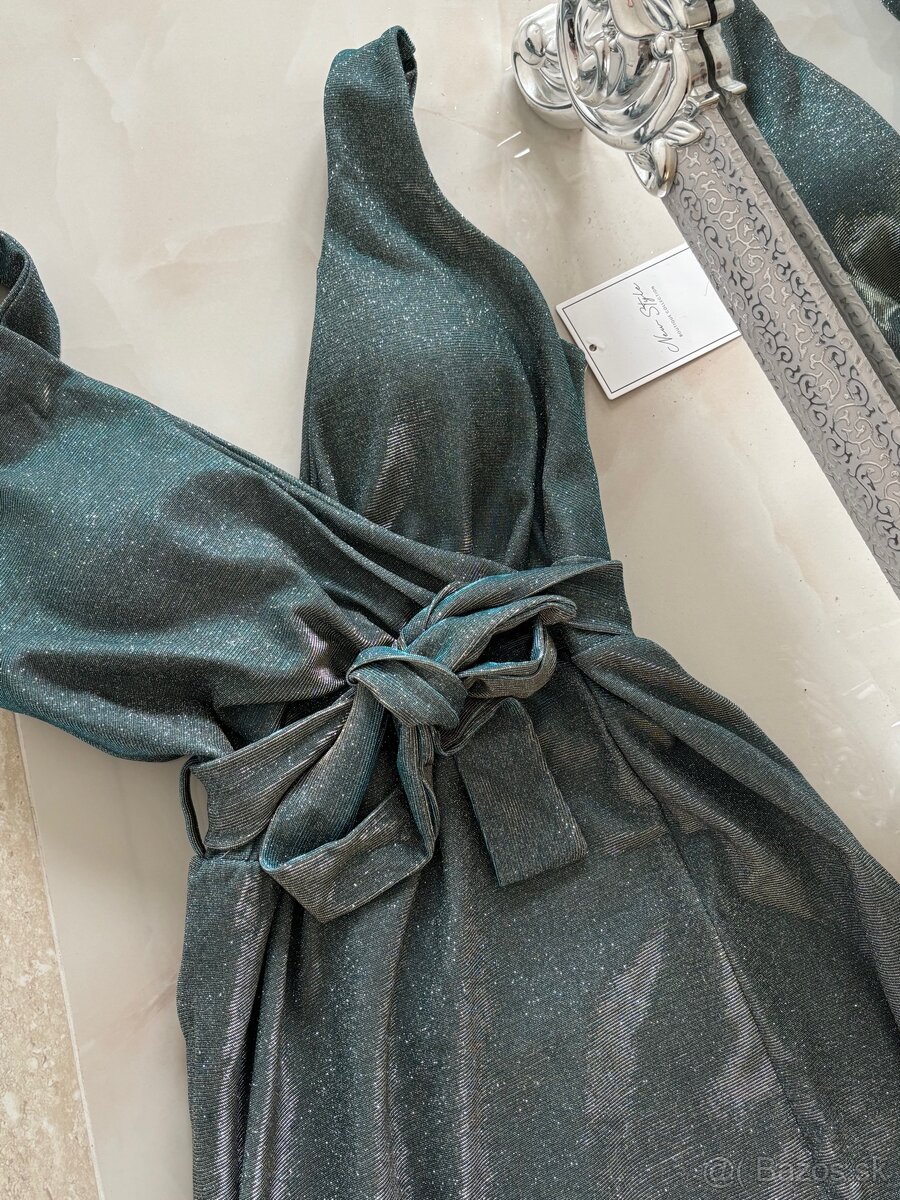 Spoločenské šaty metalic mint green - 15