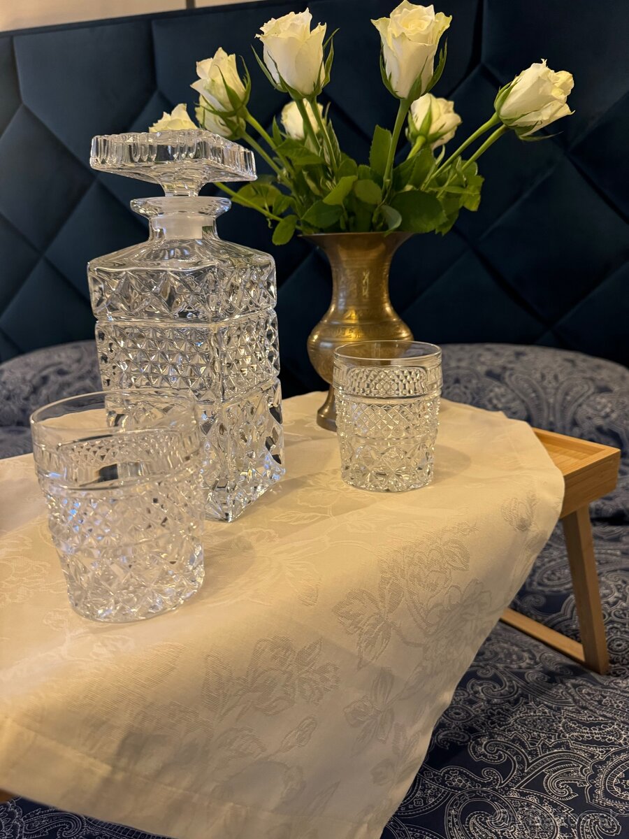 Československá krištálová karafa a veľké whiskey poháre 6 ks - 15