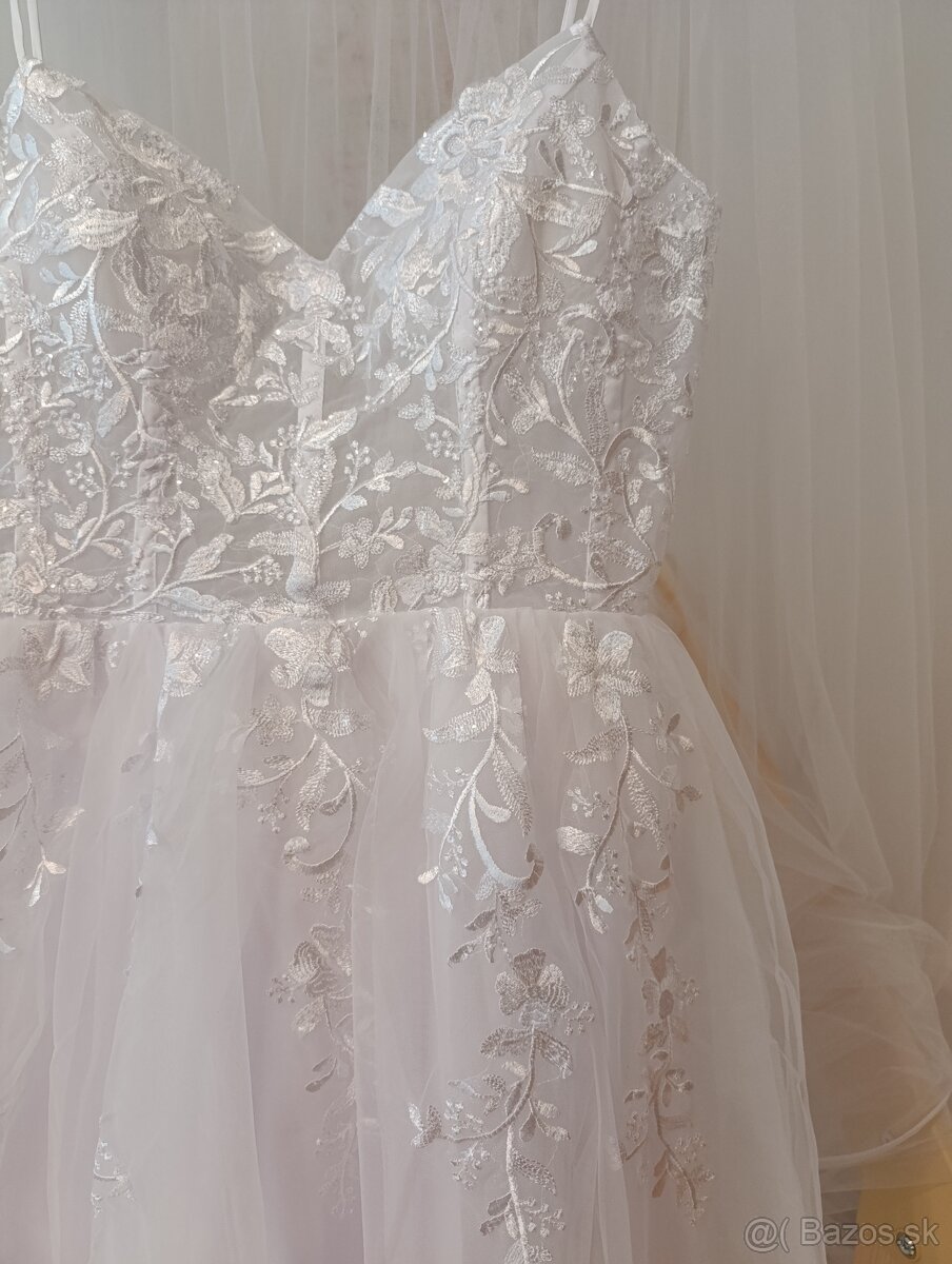 Krasne nové nenosené svadobné biele šaty na ramienka, 36 - 15