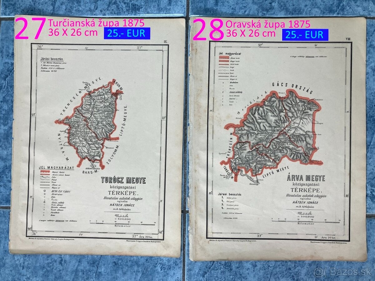 Slovenské župy 200 ročné mapy celá zbierka na predaj - 15