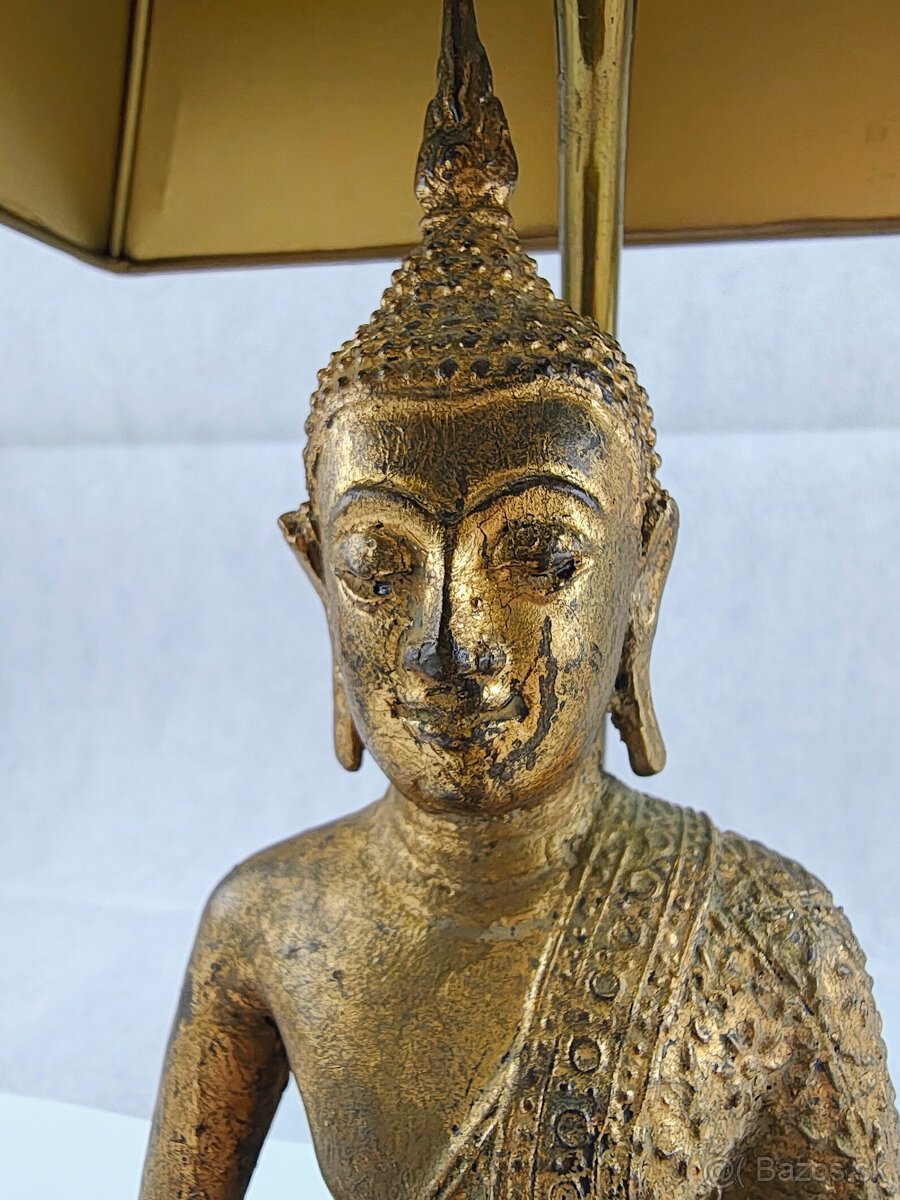 Antická bronzová stolová lampa s Budhovou soškou - 15