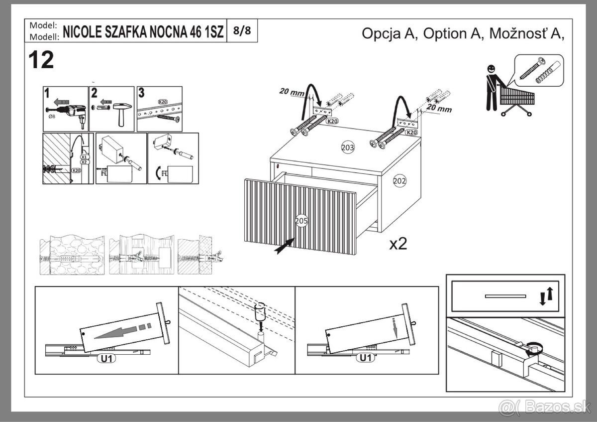 2x iba zmontovaný závesný nočný stolík + DOVOZ ZDARMA - 15