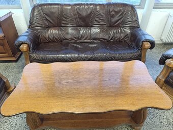 Rustikální kožená sedací souprava, 3+2+1, nábytek z masívu - 15