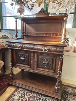 Starožitný celodrevený príborník, stôl 6 stoličiek - 15