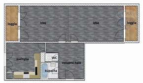 PREDAJ: veľkometrážny 2 izbový byt, 70 m2, 2x loggia, Drobné - 15