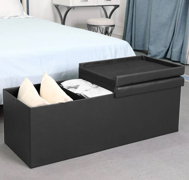 Úložná lavica s vekom 76-115 x 38 x38 cm - čierna biela sivá - 16