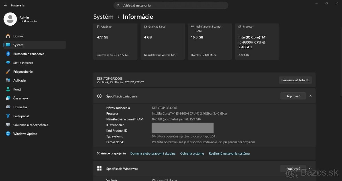 ASUS Vivobook /i5-9300H/16GB RAM/FHD IPS/512GB SSD/GTX 1650 - 16