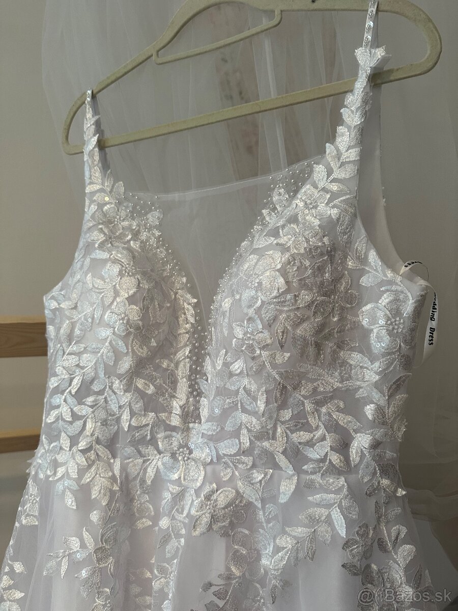 Krasne nové nenosené svadobné biele šaty na ramienka, 36 - 16