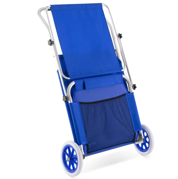 Hliníkové záhradné lehátko s kolieskami modré a béžové - 16