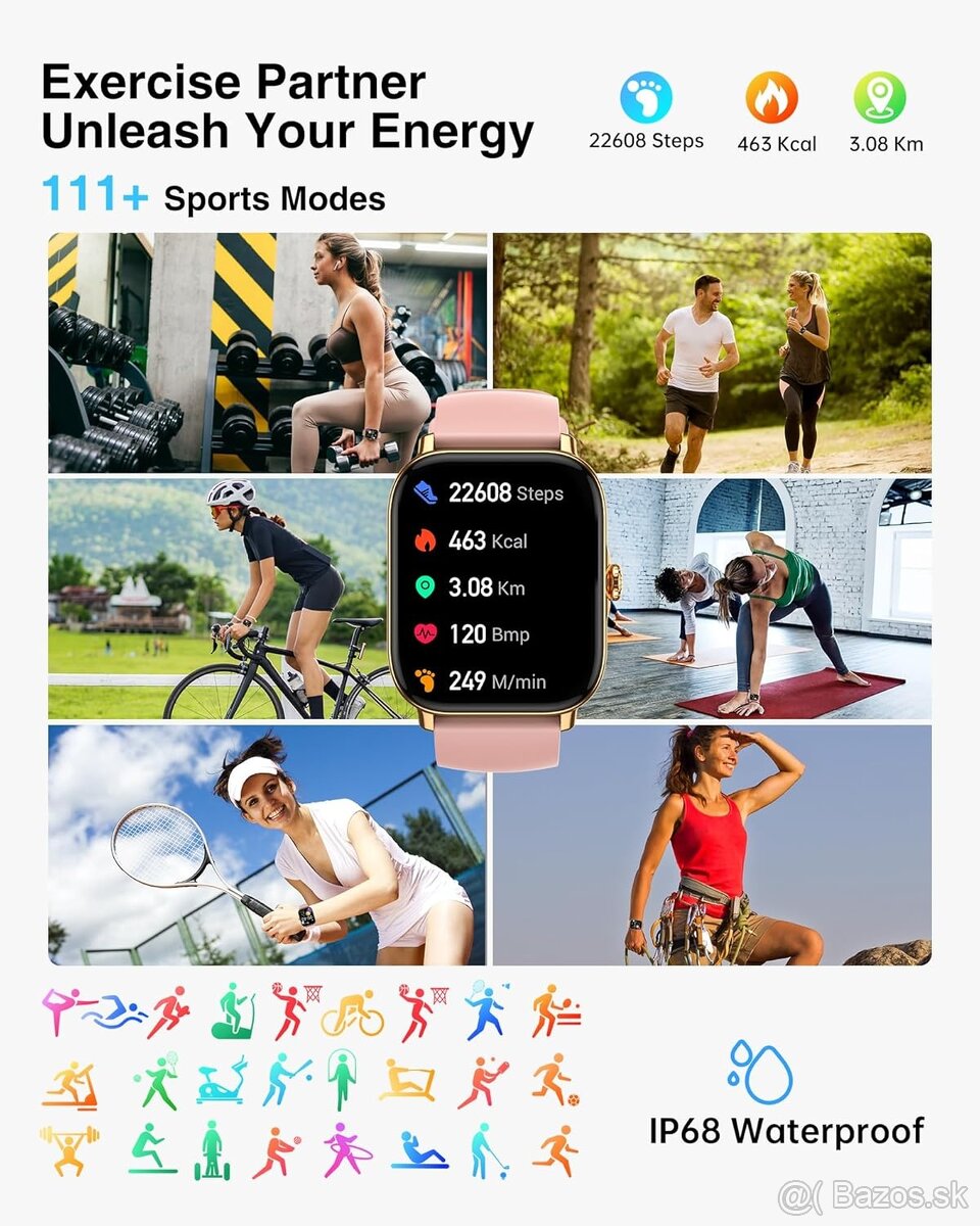 Chytré hodinky P72 – 1,85" - volanie, IP68, ružové - 16