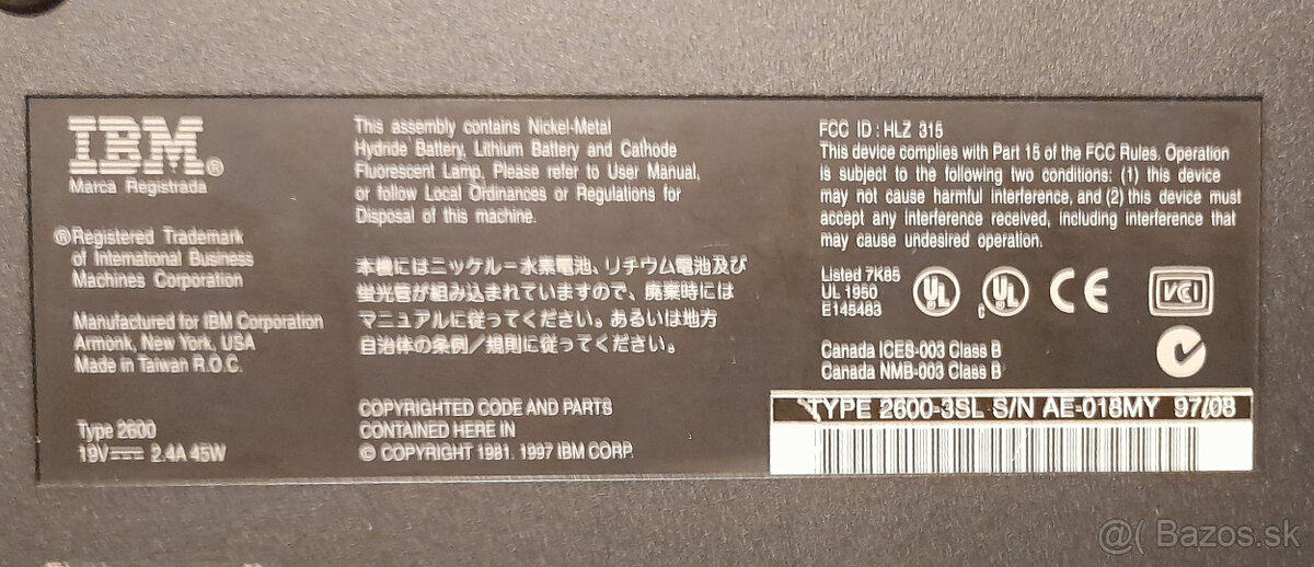 Predám RETRO notebook: IBM ThinkPad Type 2600 - 16