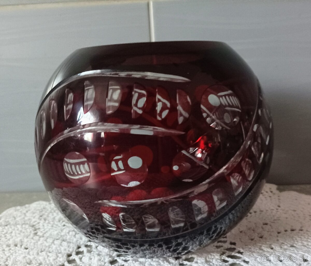 Krištáľ - rubínová karafa , poháre, vázy - 16