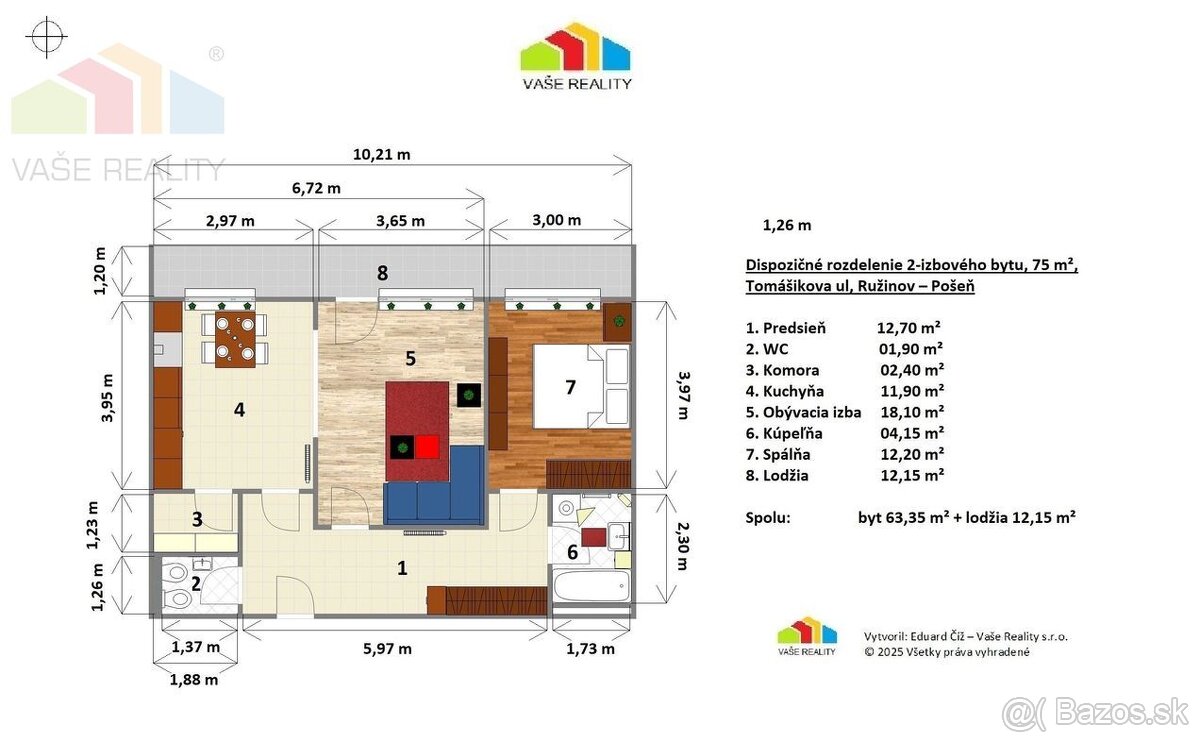 Na prenájom krásny 2-izbový byt s lodžia, 75 m², Tomášikova - 16