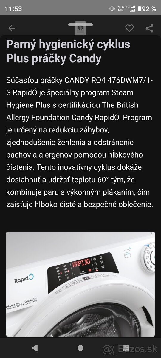 Predám novú smart práčku Candy - 16