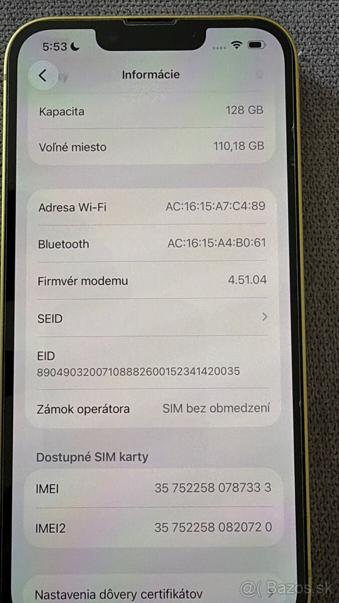 Predám iPhone 14 - Yelow - 128Gb - 16