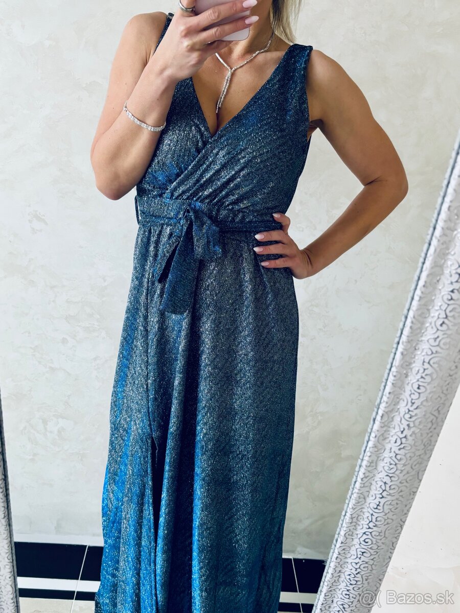 Spoločenské šaty metalic blue - 16