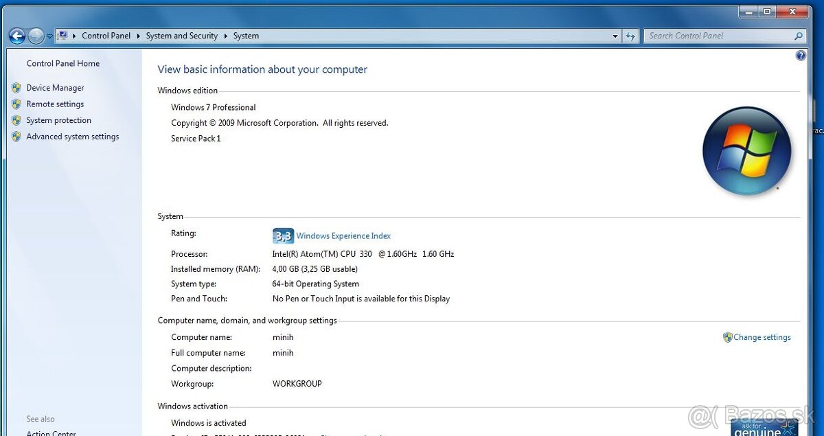 Predám mini-PC ASUS AT3IONT-I Intel Atom 330 1,60Hz 4GB RAM - 16