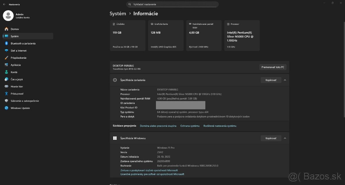 Acer Travelmate Spin /Intel N5000/4GB RAM/FHD touch/128GB - 16