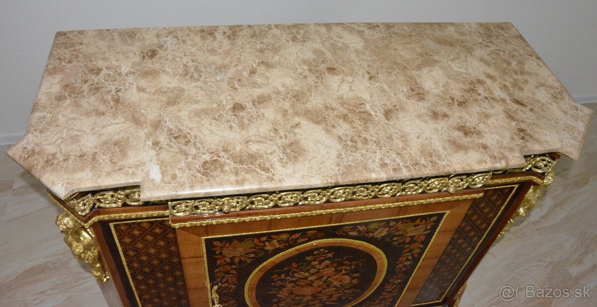 Zámecká intarzovaná komoda s mramorovou deskou - 16
