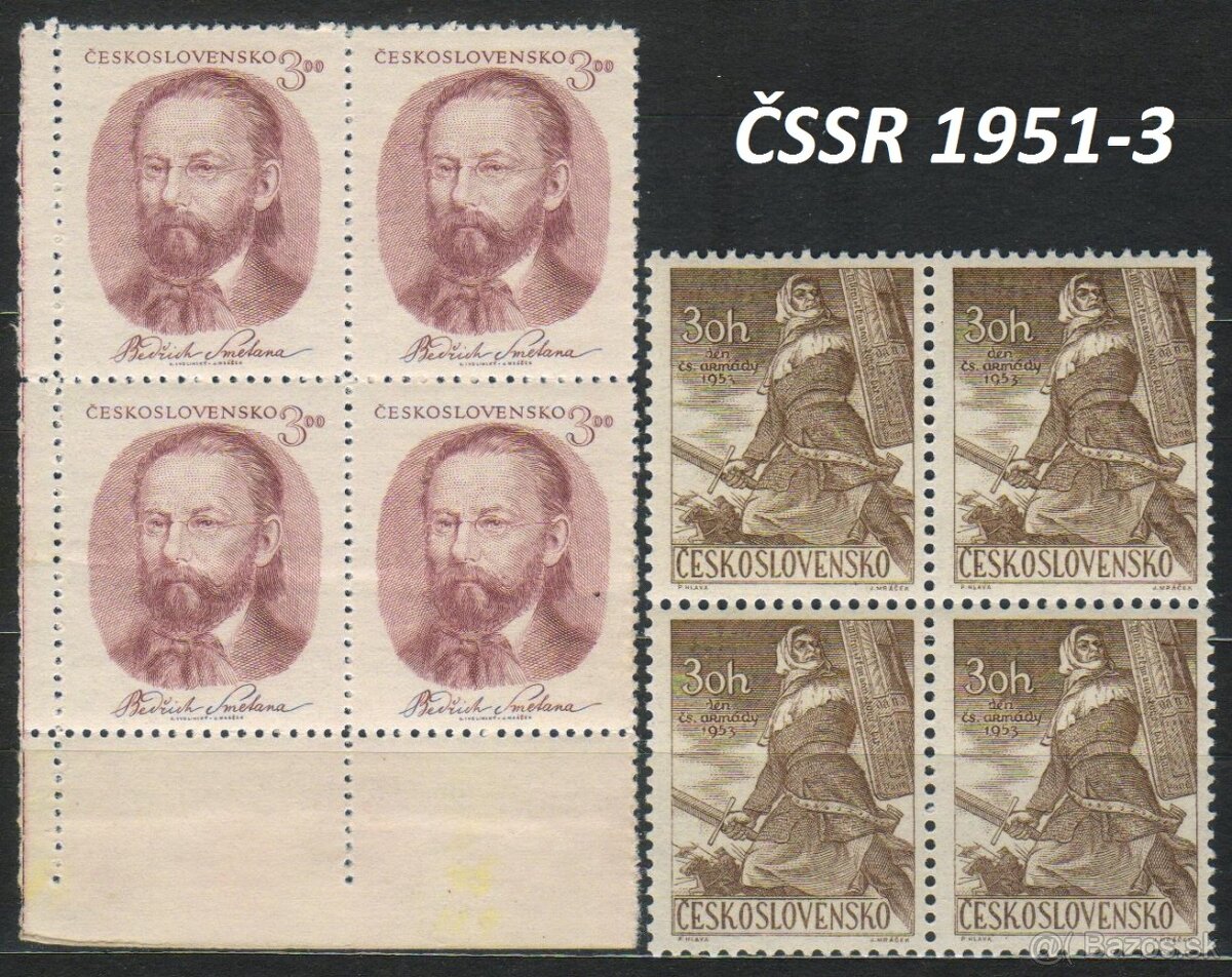 Poštové známky, filatelia: ČSSR 1945-58, čisté štvorbloky - 16