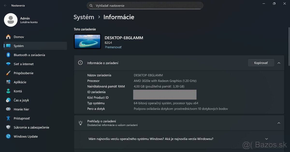 Ideapad Flex 3 /AMD 3020e/4GB RAM/Dotykový FHD IPS/256GB SSD - 16