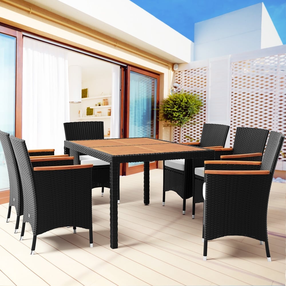 Záhradný ratanový stôl čierna 150 a 190 x 90 a 6 stoličiek - 16