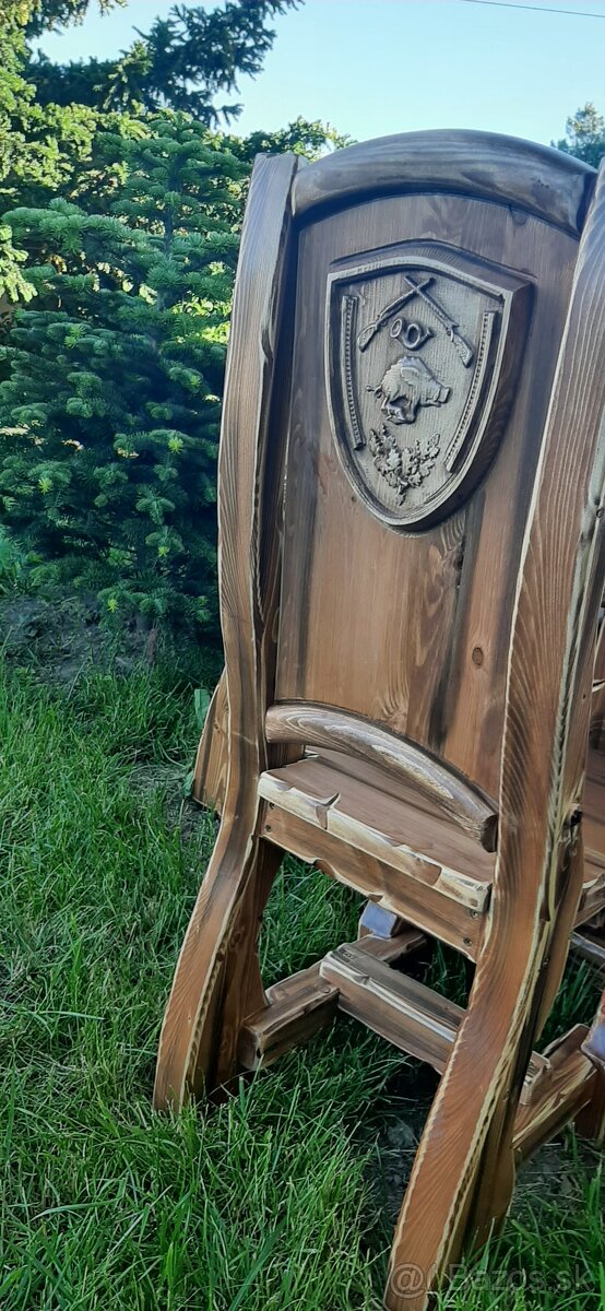 Drevený stôl Poľovnicke motivy 90×200cm+10stoliček - 16
