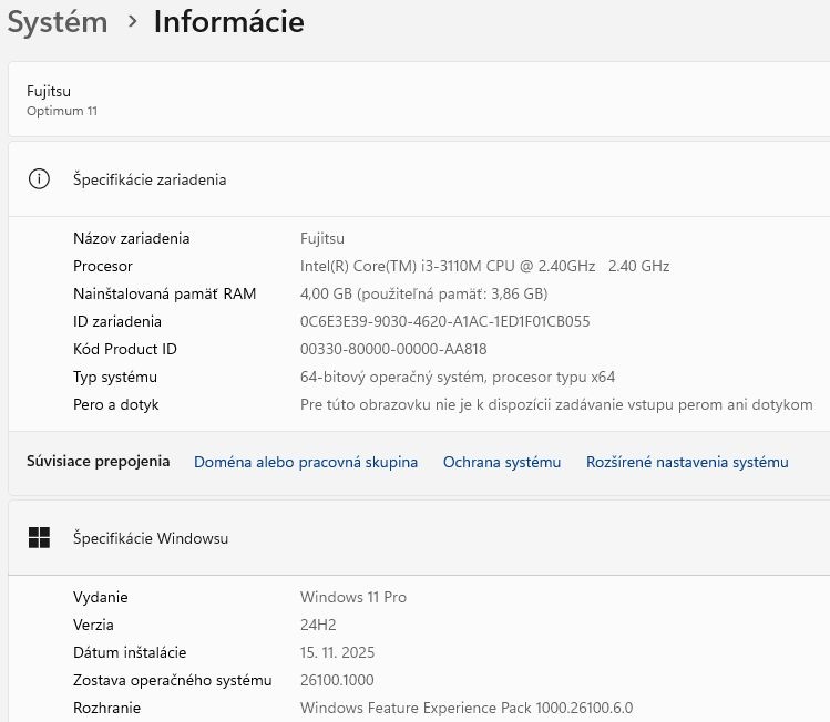 Fujitsu E752, Intel i3-3110M@2,40GHz, 4GB DDR3, 32GB SSD - 16